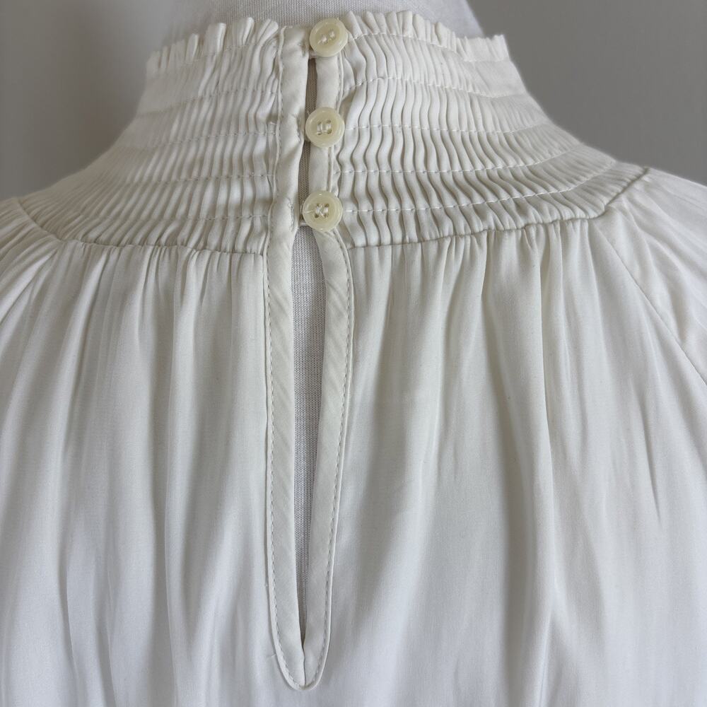 Chicos White Smocked Neck Victorian Poet Shirt M Ren Faire Cottage - Picture 4 of 16